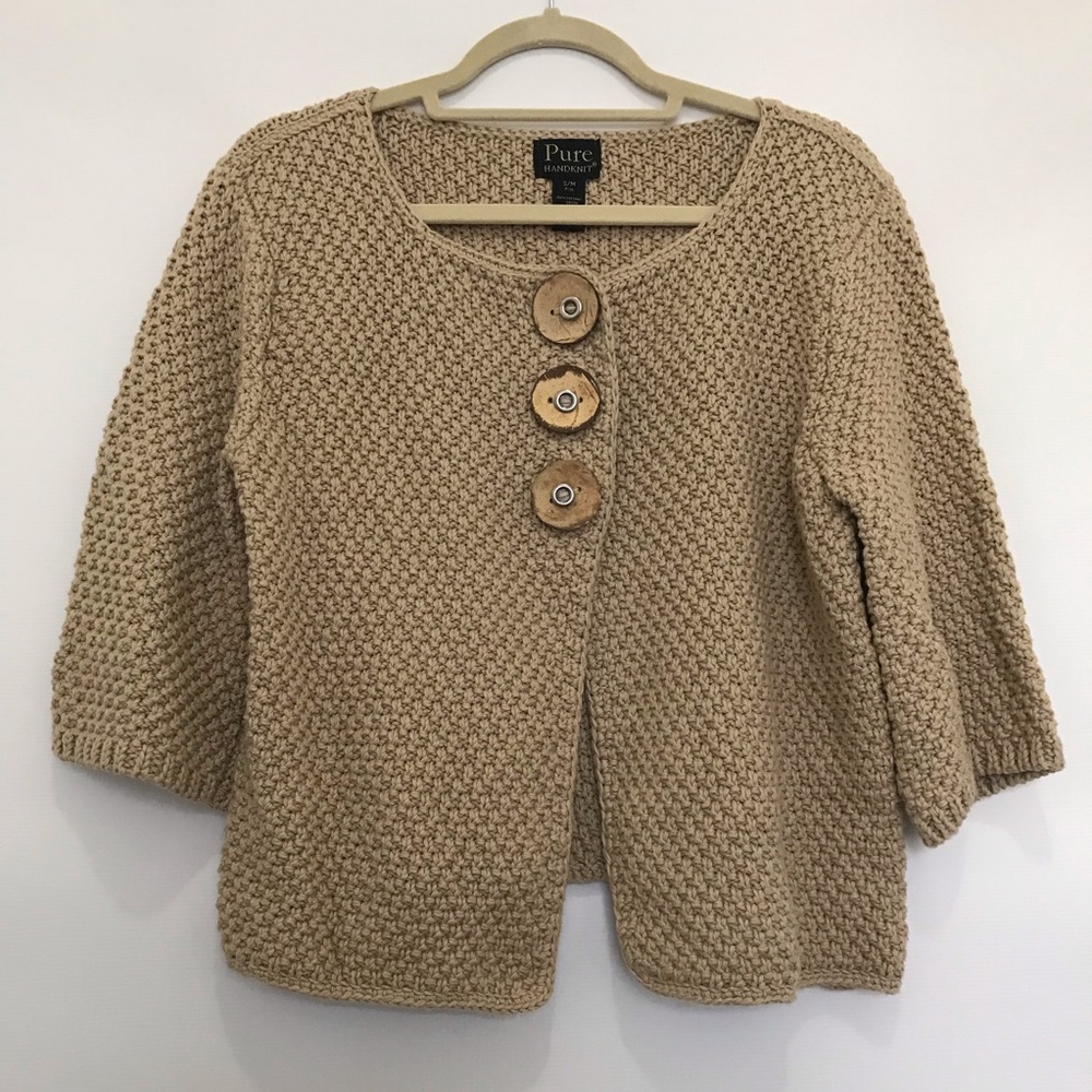 Pure Handknit Women's Cream Textured Button Cardigan Sweater Size S/M